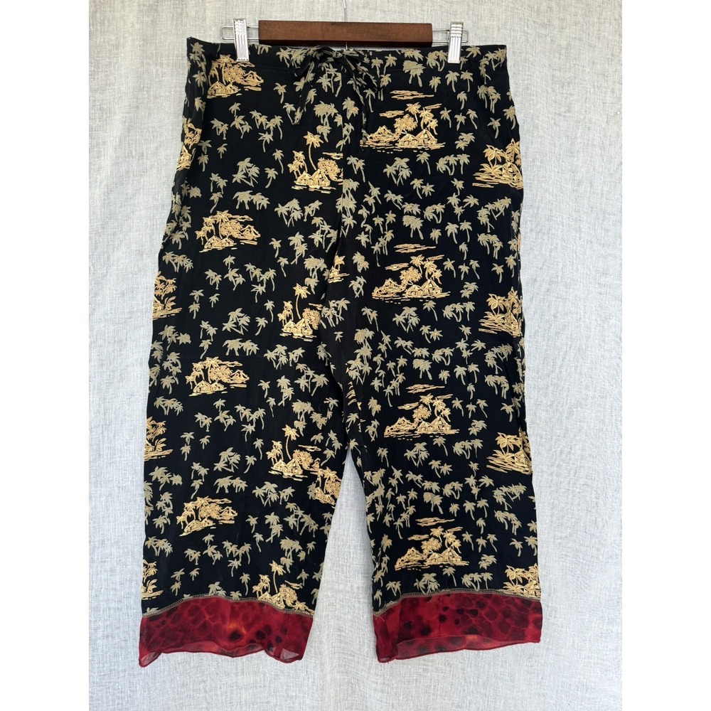 Cabi Pants Womens M Medium Rayon Black Palm Tree Tropical Cropped Boho